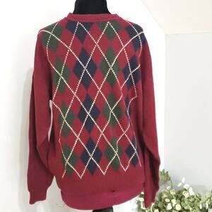 Vintage Stone Haven Sweater Mens Grandpa Argyle Knit Fisherman Large Red Wine